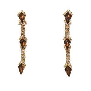 Vintage 1990s Signed Dominique Faux-Topaz Drop Pierced Earrings
